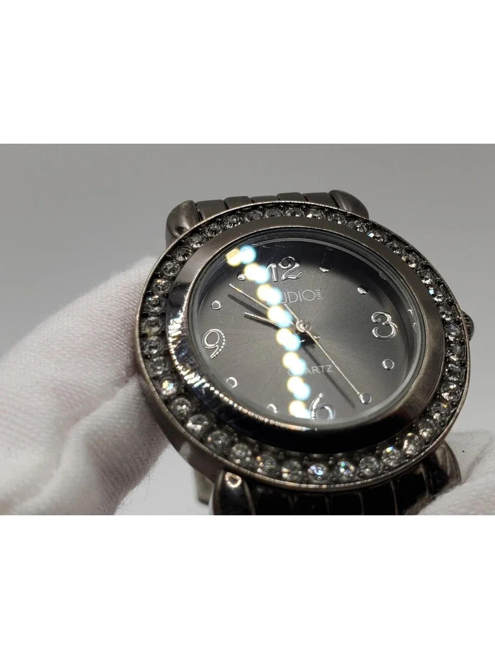 Studio Black Rhinestone Bezel Womens Watch 30mm New Battery